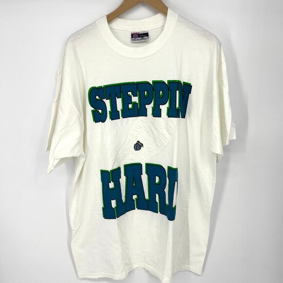 VTG USA K Swiss Mens Steppin Hard Embossed Graphic T Shirt 100% Cotton Size XL - Picture 1 of 8